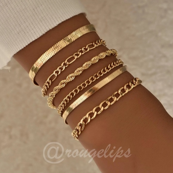 Rouge! Jewelry - Set of 6 Gold Tone Bracelets Chain Rope Fashion Jewelry